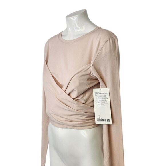 Lululemon Womens Gather & Grow Long Sleeve Top, Pink, Wrap Shirt, Cotton, 6 - Picture 3 of 9